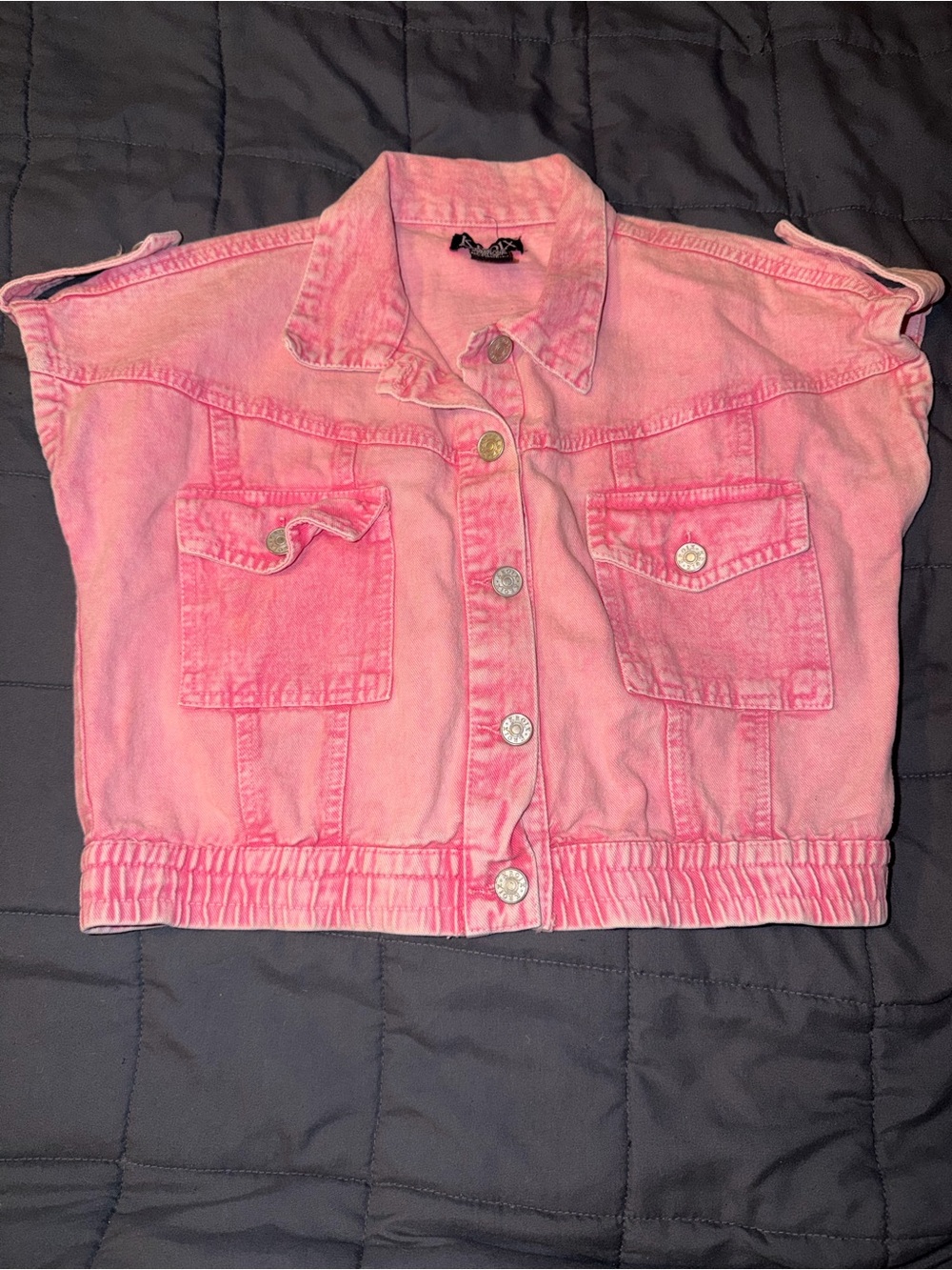 Pink Cropped Kroix Denim Button-Up Vest